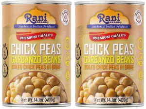 Rani Chick Peas, Garbanzo Beans (Boiled Chick Peas in Brine) Kabuli Chana 14oz (400g) Pack of 2 ~ Easy Open Can | All Natural | Vegan | Gluten Friendly | NON-GMO | Kosher | Indian Origin