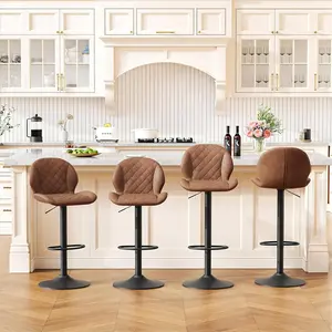 FIRAVOE Barstools - Swivel, Faux Leather Upholstered Backed Modern Chairs with 25-33IN Adjustable Height for Bar, Kitchen Counter Use, Barstool