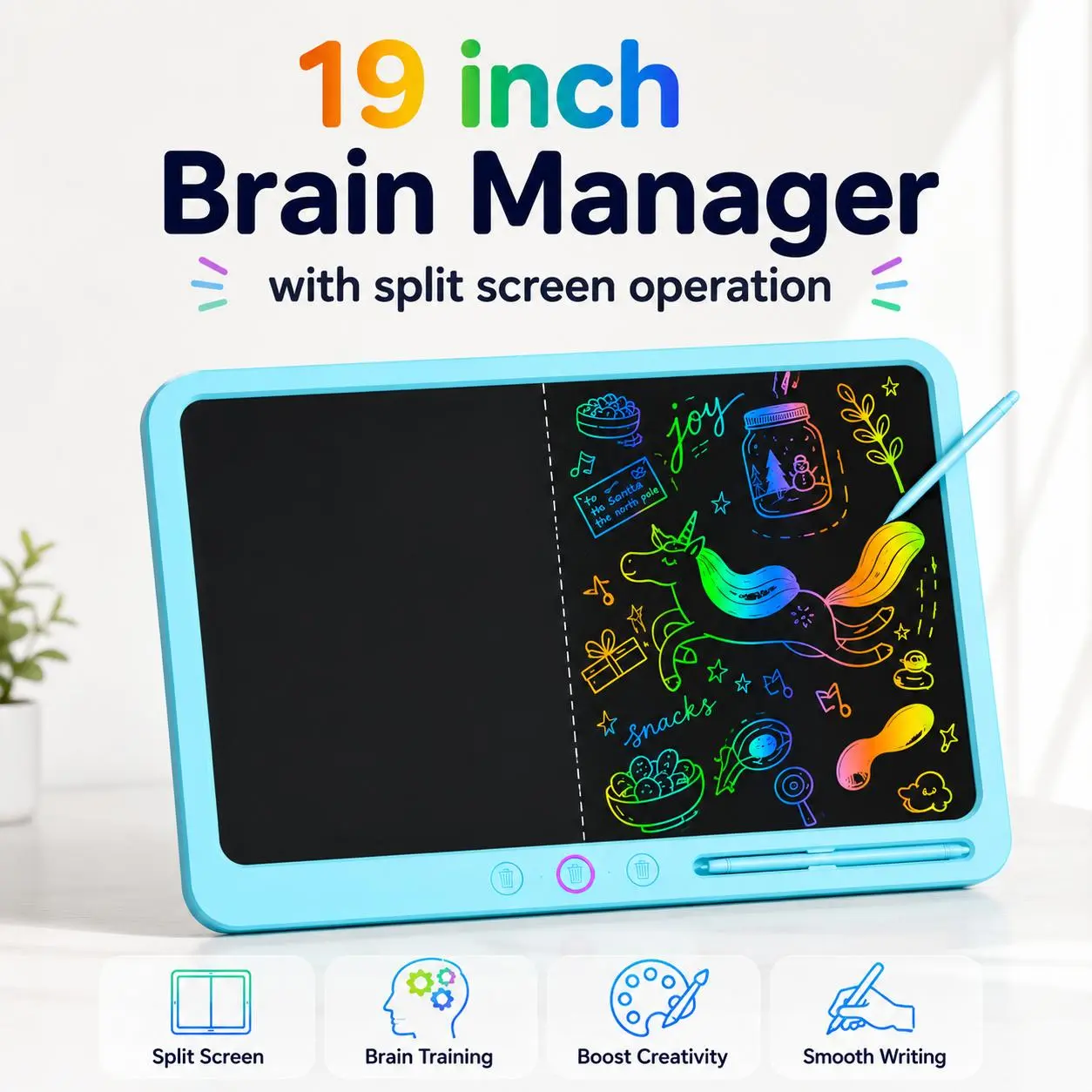 Kids' Educational Digital Writing Tablet, 19-in LCD Single-Side Drawing Board - Portable, Fully Erasable, 2 Long-Lasting Batteries, Dustproof Arts & Crafts Toy, Gifting Option