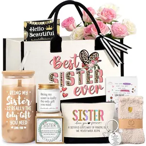 Sisters Birthday Gifts for Women, Sisters  from Sister, Funny Friendship Gifts for Women,  Christmas Mothers Day  Basket for Mom  Bestie Soul Sister BFF with Canvas Tote Bag