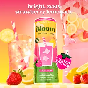 LIMITED TIME FLAVOR - Bloom Sparkling Energy Drink - Summer Splash - Natural Caffeine, Zero Sugar, 180mg Caffeine - Antioxidant-Rich with Green Coffee Bean, Green Tea Extract, Prebiotics, 12oz 12 Pack