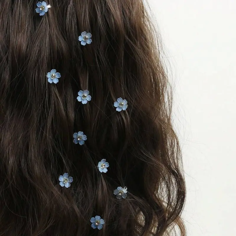 10-Piece DIY Hair Accessories Set, Dirty Braids Flower Clips with Rhinestones, Mini Clip-In Ponytail Holders, All-Season Styling Tools, Super Cute Clips, Decorative Hair Clips, Hair Clips for Styling