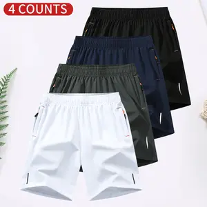 Men's 4-Pack Zipper Pocket Casual Shorts - Lightweight Breathable Design, Elastic Waistband. Assorted Colors for Versatile Styling, Perfect for Summer Daily Leisure, Streetwear Looks & Sports Activities