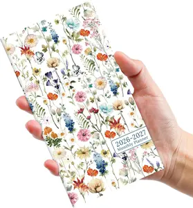 6.5" x 3.5" 2026-2027 Pocket Calendar, Monthly View 2-Year Purse Planner with Holiday Lists, Reference Cal and Unruled Blocks, Jan 2026 to Dec 2027 Wildflowers Office Stationery