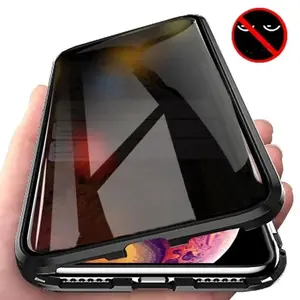 Magnetic tempered glass privacy metal case for iPhone 16 15 14 13 12 XR 11 pro Max 7 8 plus 360 magnet antispy protective cover