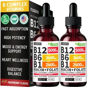 2 Pack Vitamin B12 and B6 Liquid Drops Sublingual B Complex 5000mcg Methylcobalamin with 27200mcg Total Support for Energy Brain and Heart Health Raspberry Flavor 80 Servings Fast Absorbing Liquid Vitamin for Men and Women