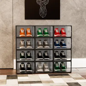 12pcs X-Large Capacity Thickened Transparent Plastic Shoe Boxes, Space Saving Storage Organizer, Stackable Clear Plastic Boxes For Closet, Sneakers