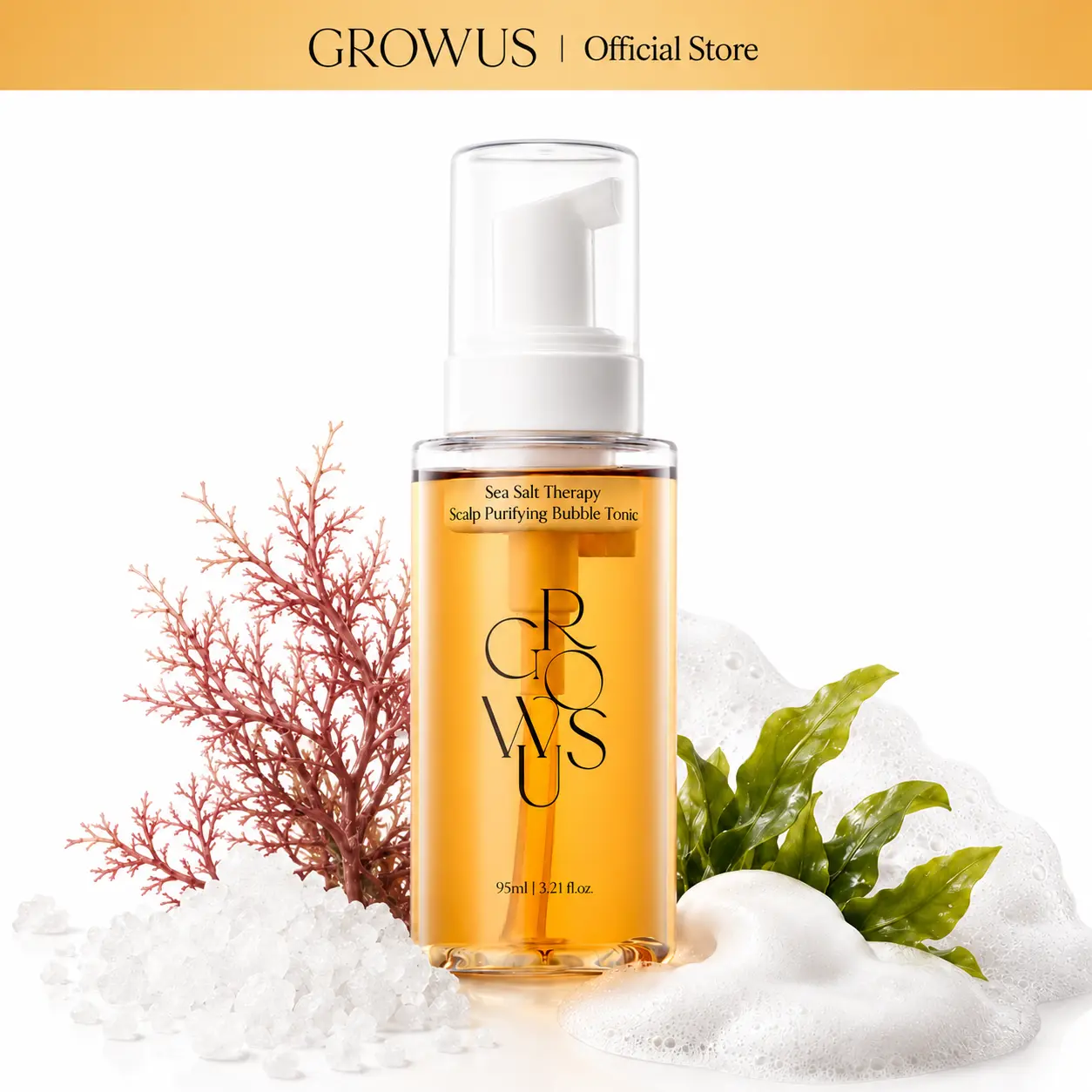 Sea Salt Scalp Rescue Shot | Exfoliating Bubble Serum for Oily Scalp, Buildup & Flakes | Marine PDRN No-Rinse Treatment | No-Drip Nano Bubble Foam, Non-Greasy | All Hair Types | GROWUS 95ml