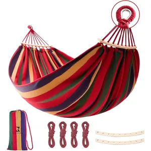 Hammock,  Canvas Hammock Portable Camping Hammock with Carrying Bag Two Anti Roll  Beam Metal Carabiner Ropes and Tree StrapsSuit for Indoor,Yard,Camping,Outdoor-Rainbow
