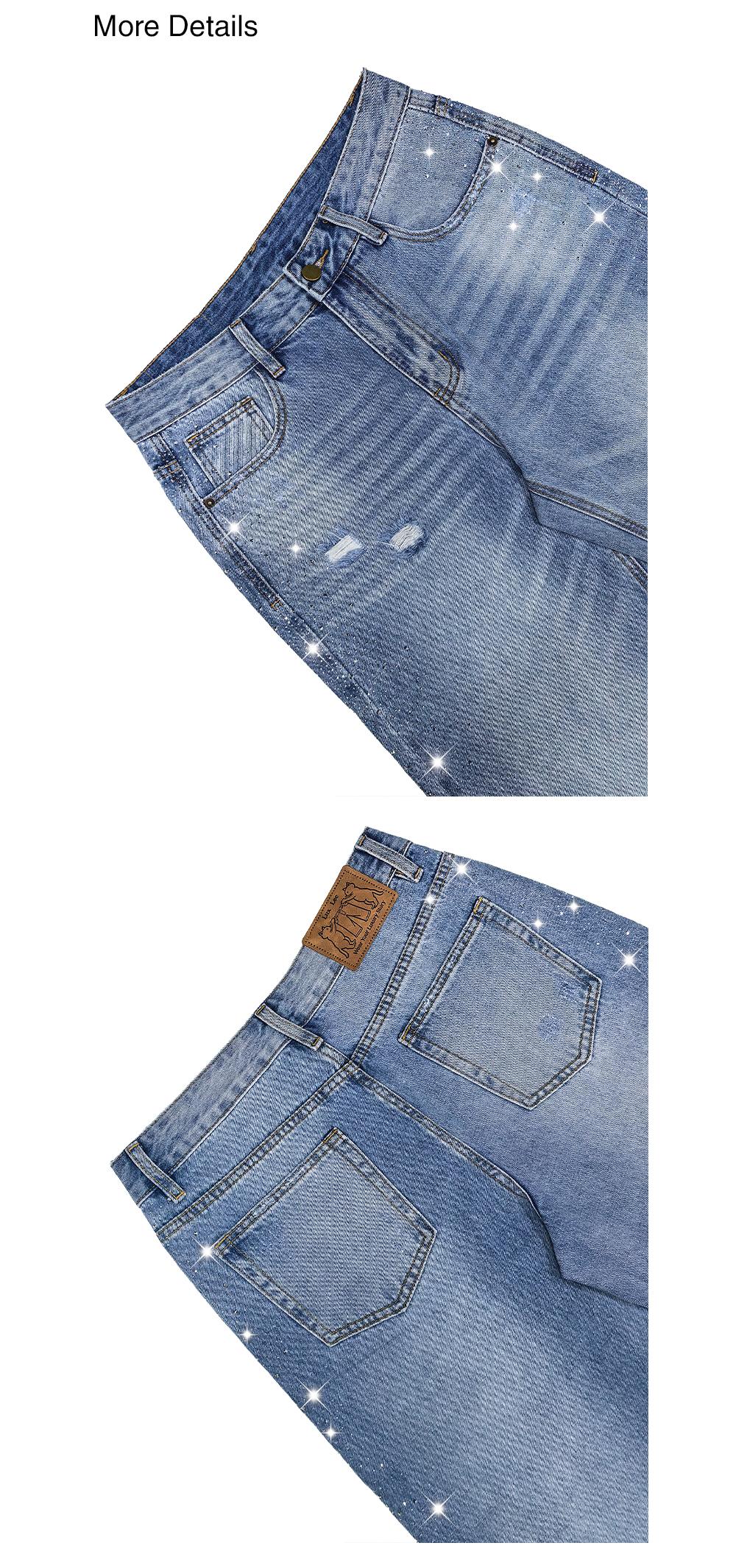 Lux Lee Spring Rhinestone Baggy Straight Jeans - High-Waisted, Slimming & All-Match, Distressed & Washed Denim, Sparkling Side Rhinestones, Loose Fit, Casual Streetwear, All-Match Trendy Y2K Pants for Women