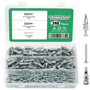 240 count Self Drilling Drywall Zinc Anchors and Screws Kit, Heavy Duty Metal Wall Anchors and #8 x 1'' Screws