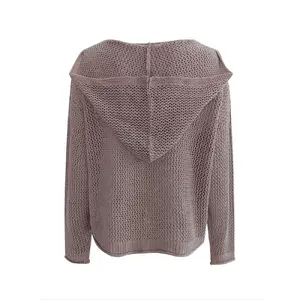 [LTO]Women'S Solid Hollow Out Sheer Hooded Sweater, Casual Drop Shoulder Long Sleeve Jumper For Summer, Fashion Ladies' Knitwear For Daily Wear