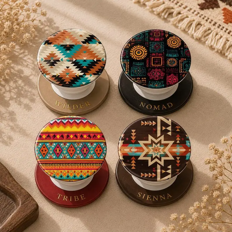 Boho Tribal Phone Grip Magnetic Personalized Southwestern Phone Stand Custom Name Aztec Pattern Phone Socket Aesthetic Nomad Accessory Gift for Him