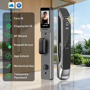 7 in 1 Keyless Touchless Entry Door Lock with Face ID and Fingerprint, Aluminum Smart Lock for Front Door, Compatible with Wishome App