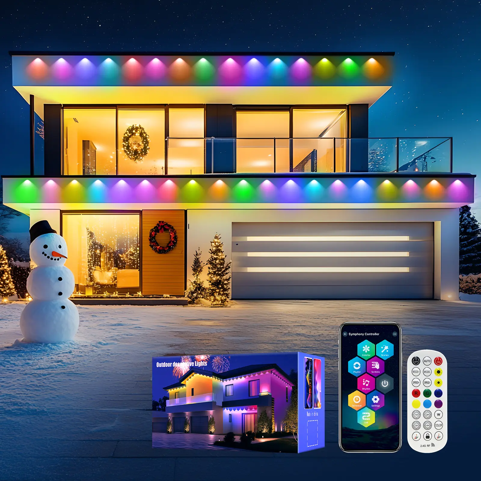 DAYBETTER Permanent Outdoor Color Changing RGB Eaves Exterior LED Light Decorative Lamps, Bluetooth Remote & App Control, IP67 Water Resistant, 6500lm Super Bright, 100 Scenes Modes for Party & Holiday Lighting (Home Improvement)