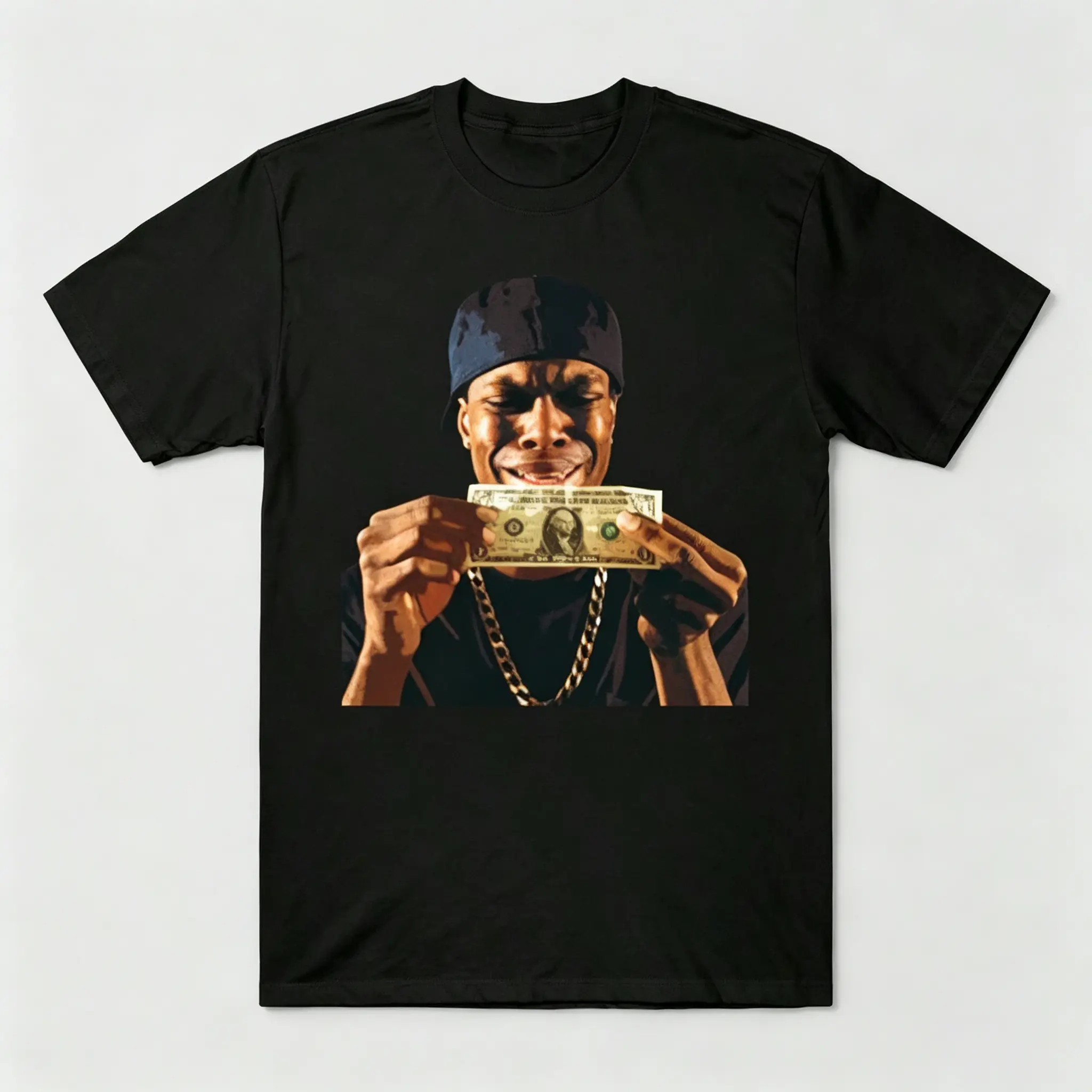 Hip Hop Holding Dollar Bill Portrait T-Shirt for Men/Women (Unisex), Vintage Retro Rap Music Streetwear Casual Short Sleeve Tee, Black/White