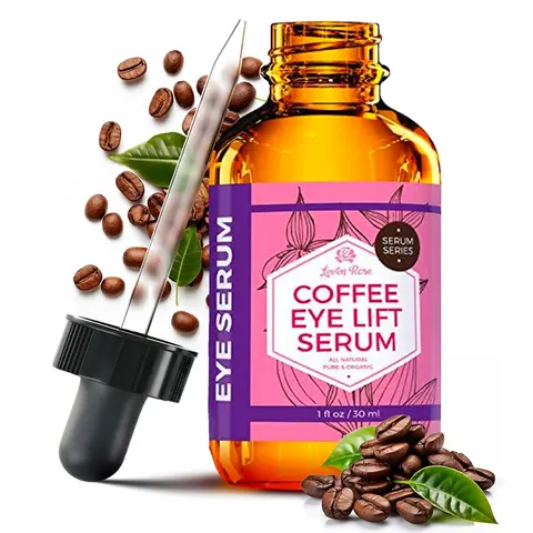 Leven Rose Coffee Eye Serum 1oz for Puffy Bags Under Eyes – Nourishing Oil to Hydrate & Moisturize – Argan & Pomegranate Blend Refreshing Daily Care