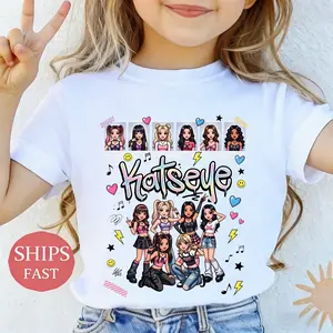 Katseye Women's Band Pattern Shirt, Girls' T-Shirt, 100% Cotton T-Shirt, Girls' Clothes, Casual Outdoor Sports Style, Comfortable And Breathable, Skin-Friendly, Fashionable And Versatile, Crew Neck Short-Sleeved Shirt That Can Be Worn Alone