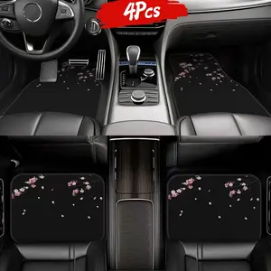 4pcs - All Seasons, Universal Car Floor Mats - Elegant Cherry Blossom Design, High-Density Polyester, Non-Slip, Easy to Clean, Suitable for Sedans, SUVs, and Trucks, Enhances Car Interior Beauty | Durable Floor Decor, Car Accessories