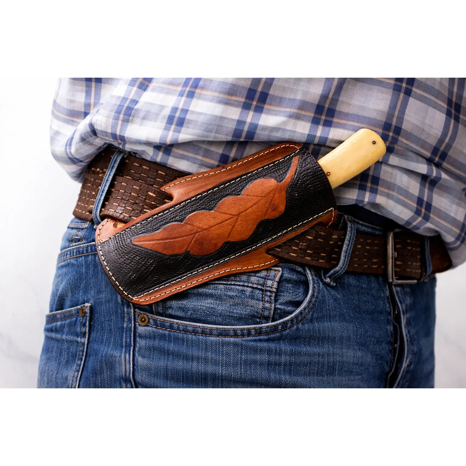 Custom Handmade Leather Horizontal Knife Sheath – Hand Engraved Universal Holder (8 Inch)