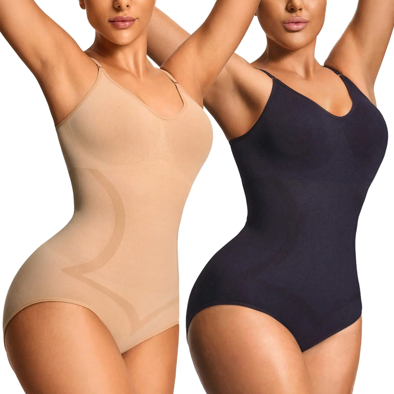 Women's Sleeveless Smooth Everyday Fabric Compression Shapewear Bodysuit with Tummy Control & Snatched Waist Training, Stretchy, Adjustable, Comfortable, Fit, Straps
