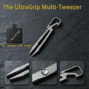 Manual precision tweezers for hair and eyebrows made of titanium alloy; 3‑in‑1 multifunctional tweezers with keychain and bottle opener; men’s pendant tweezers
