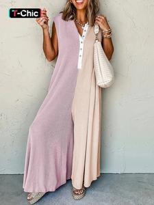 women's colorblock print button jumpsuit, casual sleeveless baggy jumpsuit for daily wear, ladies clothes for all seasons, womenswear, clothes for women, casual comfy jumpsuit, casual jumpsuits