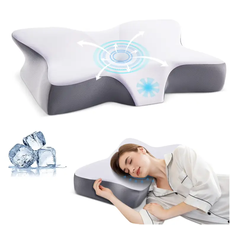 MOONORAH Cervical Memory Foam Pillow Neck Bed Pillow for Pain Relief Sleeping, Ergonomic Orthopedic for Side Back and Stomach Sleepers with Breathable Pillowcase, Queen Size 25" x 16.5" x 5.5"