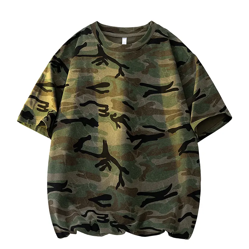 Men's Vintage Camouflage T-Shirt, Heavyweight Pure Cotton Streetwear with a Loose Fit and Crew Neck, Tshirt, Fashion, Round Neck, Vintage Shirts, Retro, Sports, Fabric, Retro Street, American Street, Foldable/Hangable