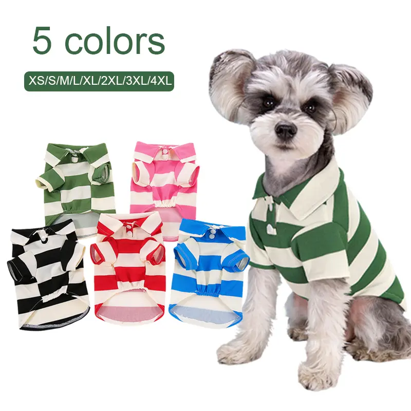 Dog & Cat Stripe Cotton Polo Shirts - 5-Pcs Bulk Set, Summer Sporty Clothing for Small-Large Pets (Chihuahua, Pug) with Outfit Inspiration, Outfit Inspiration Feature