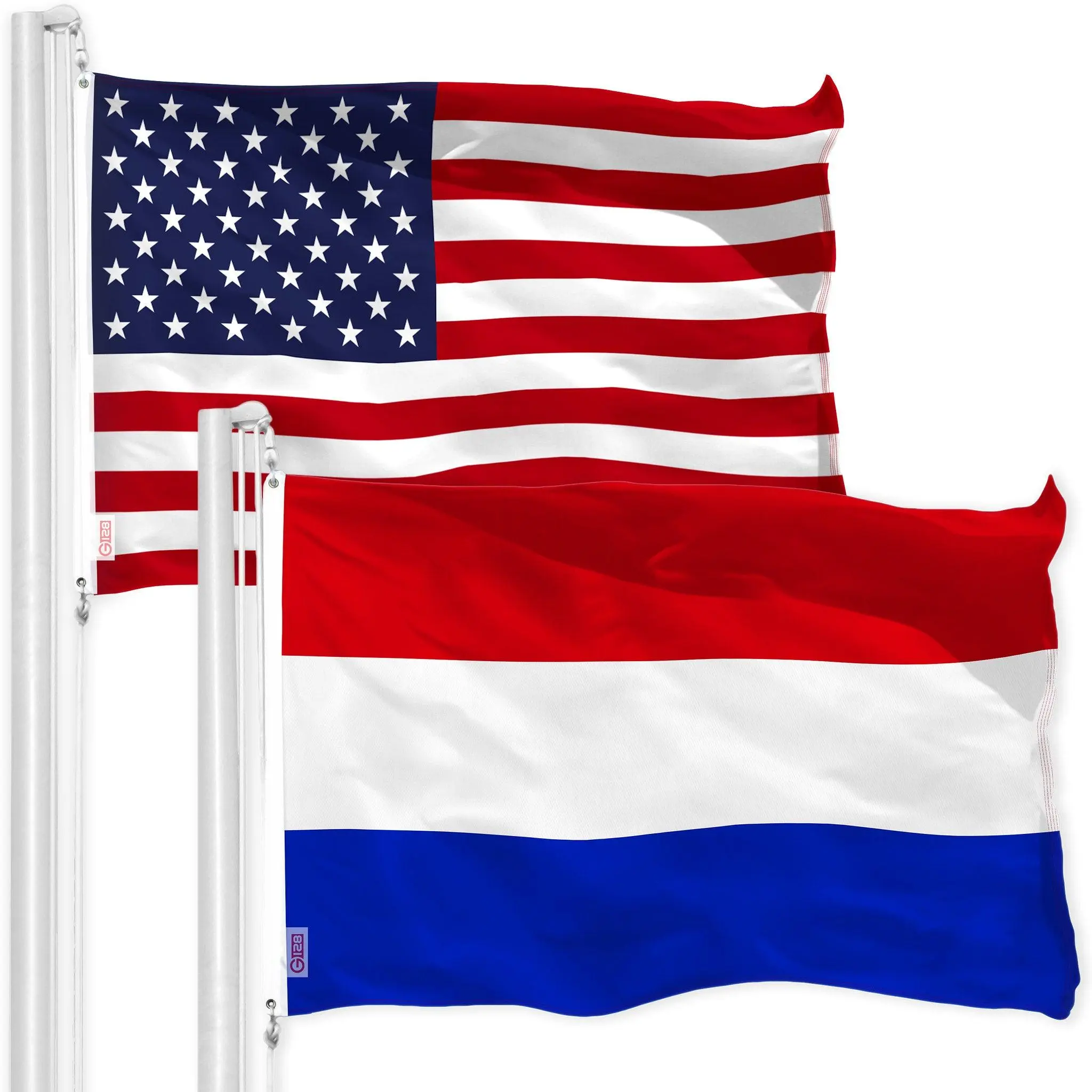 G128 Combo Pack: USA  3x5 Ft 150D Printed Stars & Netherlands (Dutch) Flag 3x5 Ft 150D Printed