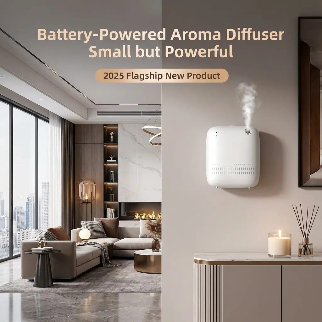 Portable Cordless Compact Home Diffuser - 1.4W Battery-Powered Humidifier Diffuser with Dual-Power Convenience, Essential Oil Compatible Desk Humidifier for Office Use, Aroma Dispersion Function