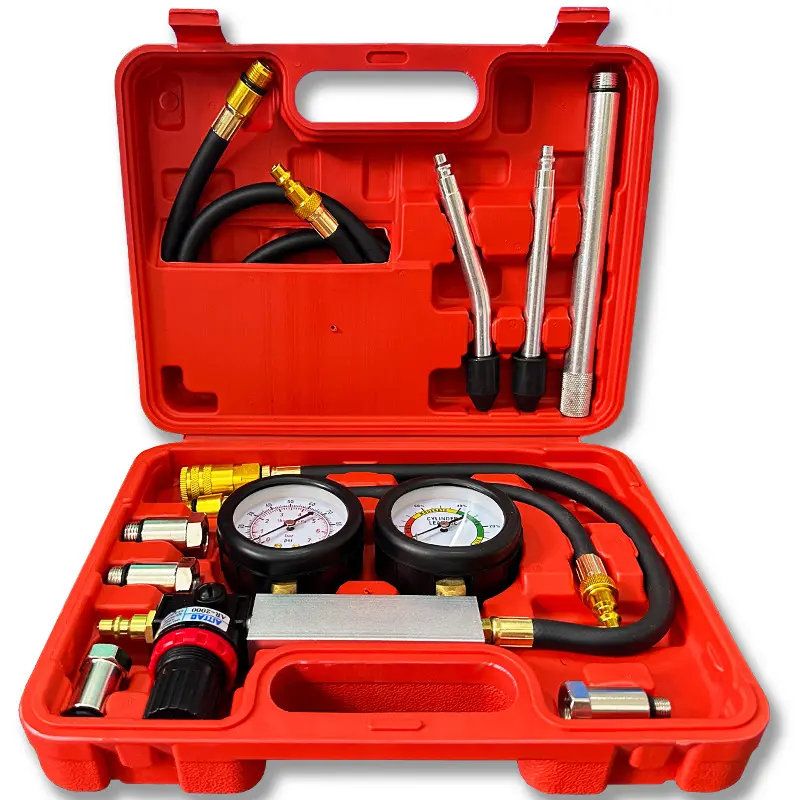 Cylinder Leak Down Tester Kit, Gasoline Engine Compression Leak Down Tester Set, Dual Gauge Leakdown Detector Tool Set for Pressure Check & Leakage Rate Test on Cars,Motorcycles,Trucks