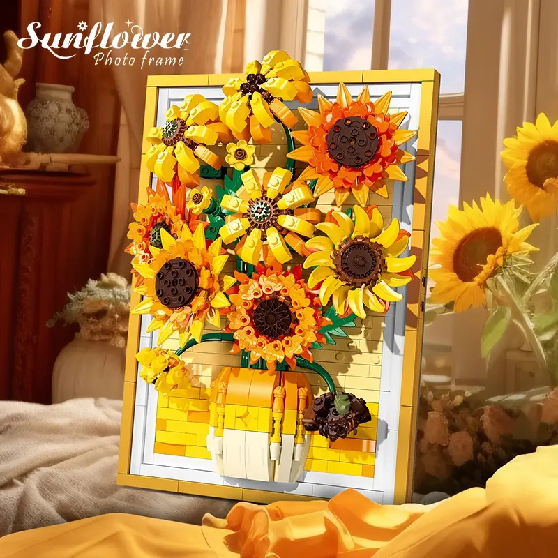 1 set sunflower building block drawings, youth building block toys, Building Blocks Set, 3D display collectibles, DIY decompression toys, desk decoration paintings, suitable as Christmas gifts, birthday gifts or home decoration, DIY Building Model