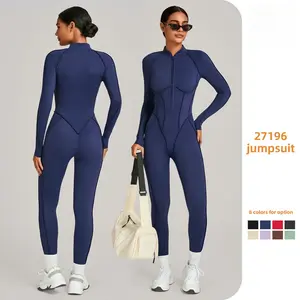 European and American winter stand-up neck onesie semi-zipper all-in-one fitness suit women's high-intensity sports yoga suit 27196