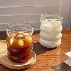 High Borosilicate Glass Cups, 350ML & 500ML Spiral Design, Ice Coffee, Milk Tea, Juice Glasses, Ideal for School Season, Winter, Summer