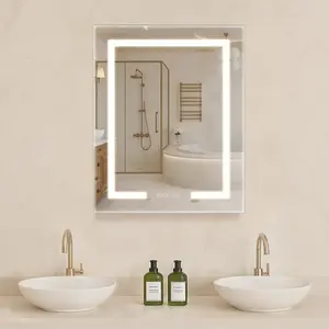 VEVOR Lighted Medicine Cabinet with Mirror, 24 x 30 in Recessed or Wall Mount, 3 Color Dimmable LED Bathroom Medicine Cabinet with HD Mirror, Clock, Adjustable Shelve Storage, Memory Defog Function