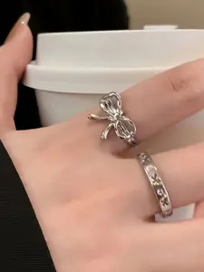 2 Piece Butterfly Stackable Ring Set, Silver Color Open Rings, Adjustable Fit, Perfect for Daily Wear, Gifts for Girlfriend and Friends