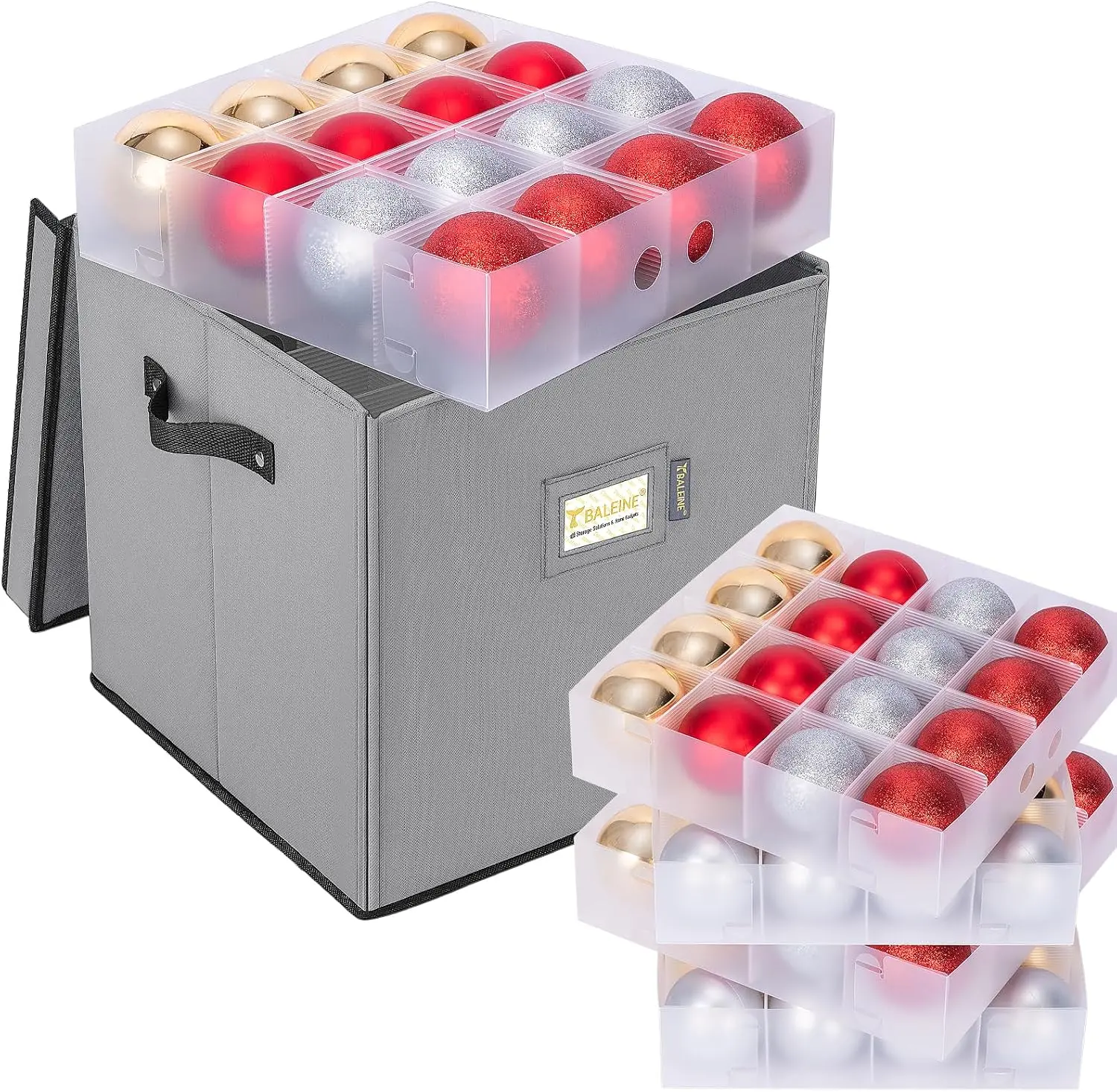 Christmas Ornament Storage Box with Dividers, Premium Holiday Ornaments Storage Container Bin for Xmas Decorations