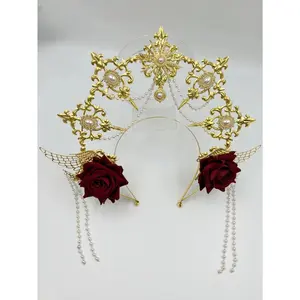 Gothic Lolita Tiara Crown Headband Halloween Vintage Sun Goddess Baroque Halo Wedding Headpiece