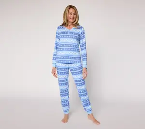 MUK LUKS Petite Cloud Knit Henley Printed Pajama Set