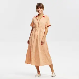 Women's Short Sleeve Button-Front Midi Shirtdress - Universal Thread Orange S
