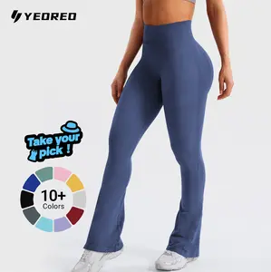 YEOREO High Waist Flare Yoga Pants Women Workout Leggings with Pockets Hidden Scrunch Butt Lifting Seamless Gym Wear Athleisure Bottoms Athletic Stretchable