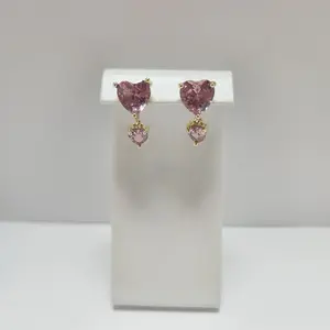 Women's 14k Gold Laminated Heart Dangle Earrings, Chic Style & Mode Fashion Female Jewelry, 2 Colors Available