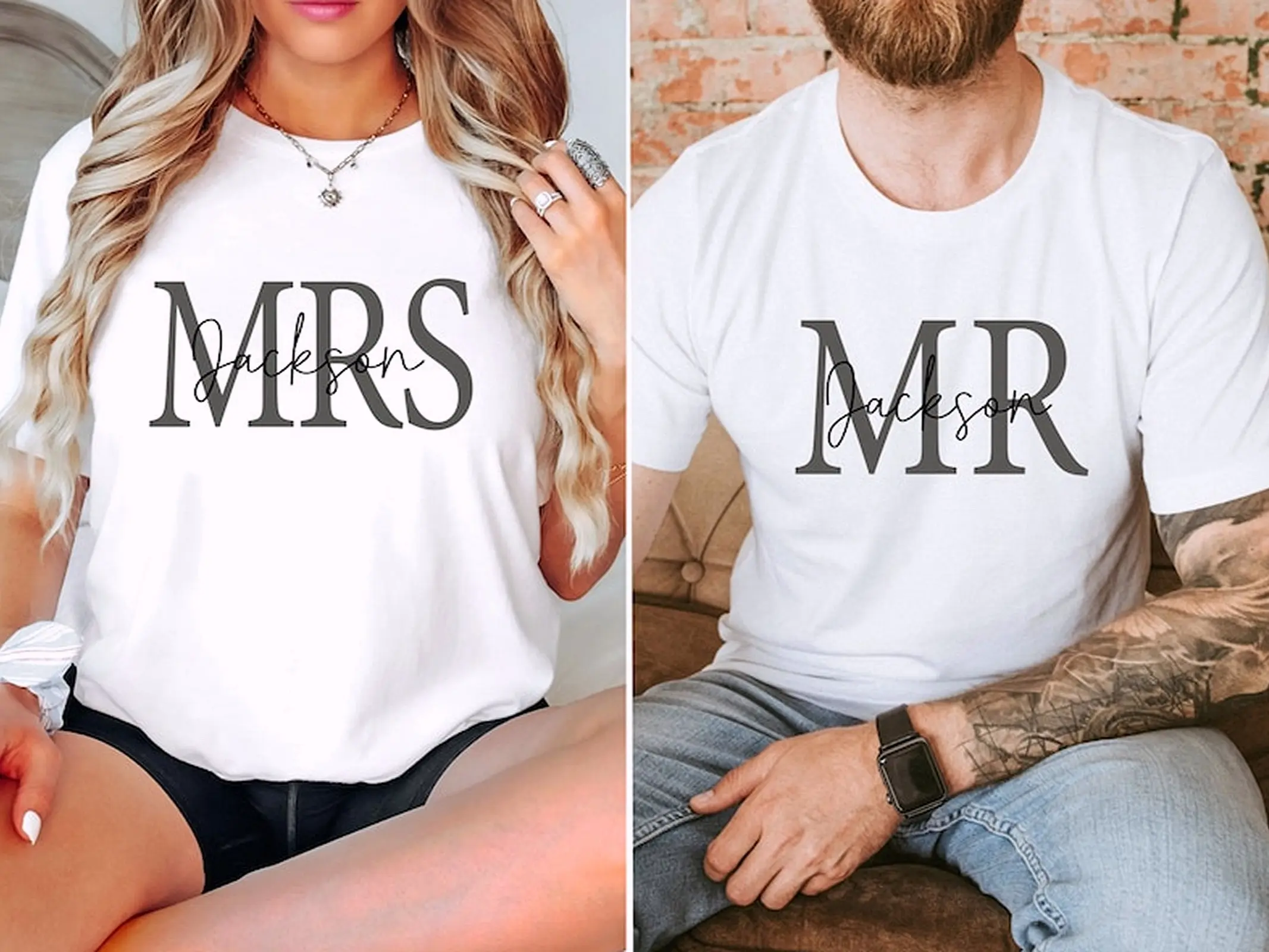 Personalized Mr & Mrs Family Name Couple Matching Outfits Shirt, Valentines gift, Wedding Gifts, Custom Wifey Hubby Shirt, Anniversary Couple gift