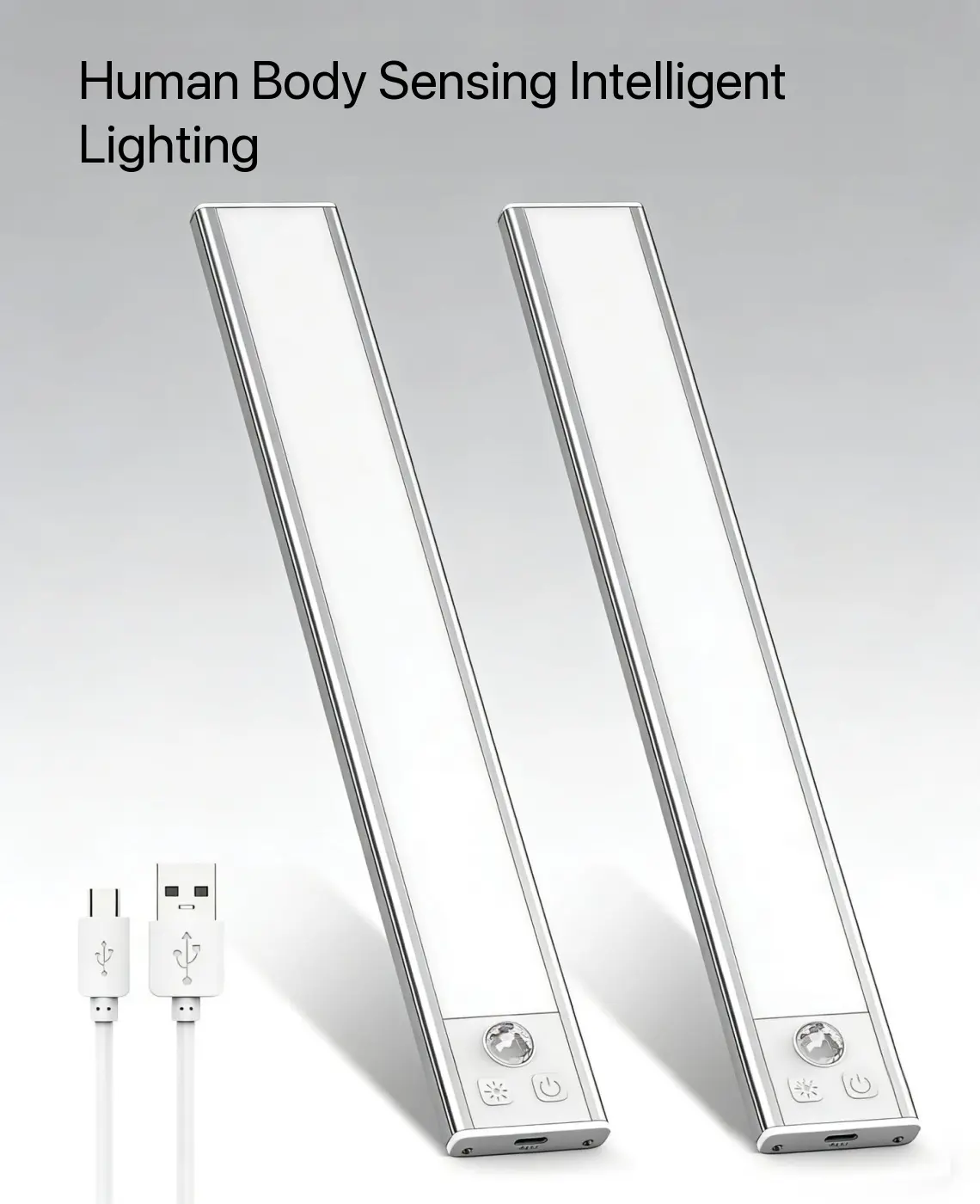 Rechargeable Motion Sensor LED Strip Lights - 52-LED Cold White Low Voltage 12.2in Silver Indoor Under Cabinet Lights, 1 or 2-Pack Home Improvement Accessory for Kitchen, Closet