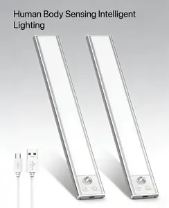 Under Cabinet Lights, 52 LED Cold White Rechargeable Under Cabinet Lighting Motion Sensor LED Lights for Kitchen, Counter, Closet, Stairs (12.2 inches Silver)1 PCS and 2 PCS available for selection