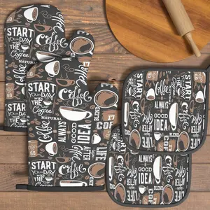 4pcs Oven Mitts And Potholders Innovative Coffee Heat Resistant Oven Mitts And Pot Holders Sets Suitable For Grilling, Cooking, Baking, Broiling, Microwave And Kitchen Decoration Gifts