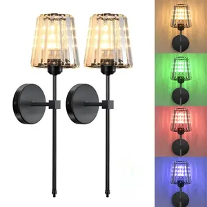 LED Crystal Wall Lamp, American Country Style Rechargeable E27 RGB Dimmable, Easy Installation for Bedroom Hallway Entryway Decorative Wall Light
