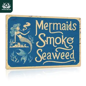 Vintage Mermaid Letter Pattern Metal Sign, 1 Count Retro Decorative Plaque, Wall Decor for Home Farmhouse Living Room Dorm Bedroom Gift Tinroom decortapestry gifts for boyfriend Rectangle Designwall decor flags, Home Decor Products, Decor Items,summervibe